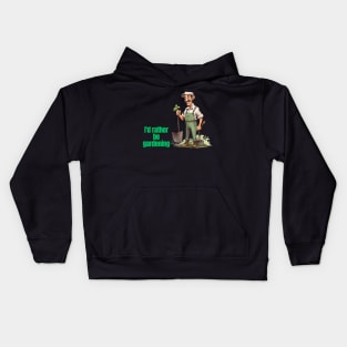 Cartoon design of a male gardener with humorous saying Kids Hoodie